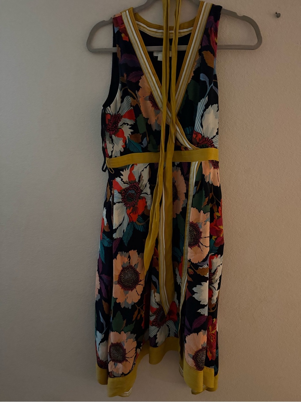 Maeve Multicolor Floral Midi Dress with Mustard Trim